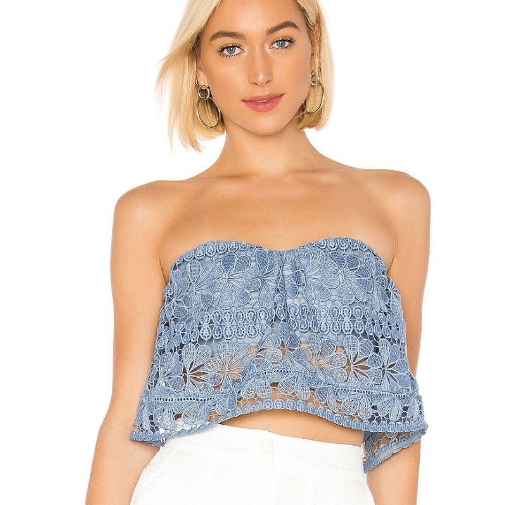 Lovers and Friends Nile Top Dusty Blue Lace Crop Top Strapless